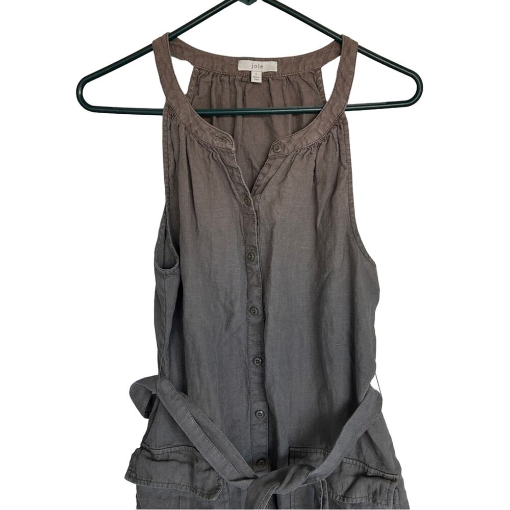 JOIE Edelie Tie Waist Sleeveless Linen Dress - Green - Large Lagenlook - Picture 14 of 15